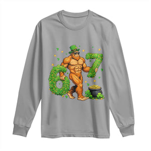 67 St Patricks Day Long Sleeve Shirt Funny Bigfoot Six Seven Shamrock Party Meme TS14 Sport Gray Print Your Wear