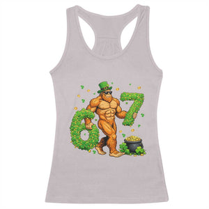 67 St Patricks Day Racerback Tank Top Funny Bigfoot Six Seven Shamrock Party Meme TS14 Ice Gray Print Your Wear