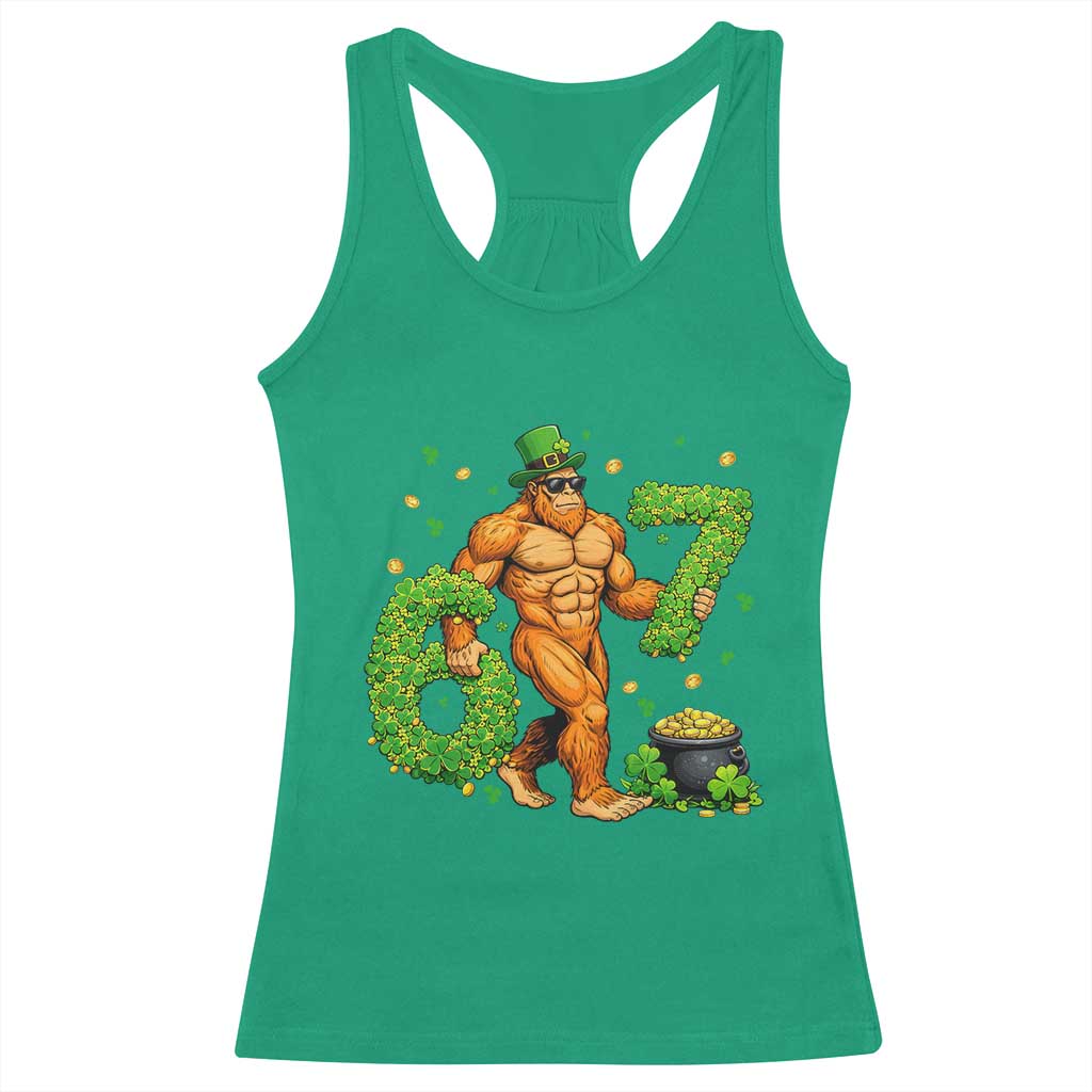 67 St Patricks Day Racerback Tank Top Funny Bigfoot Six Seven Shamrock Party Meme TS14 Irish Green Print Your Wear