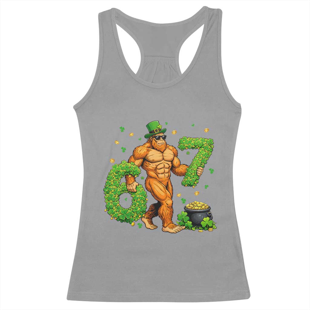 67 St Patricks Day Racerback Tank Top Funny Bigfoot Six Seven Shamrock Party Meme TS14 Sport Gray Print Your Wear