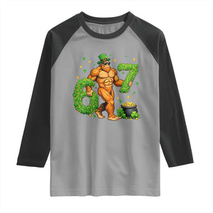 67 St Patricks Day Raglan Shirt Funny Bigfoot Six Seven Shamrock Party Meme TS14 Sport Gray Black Print Your Wear