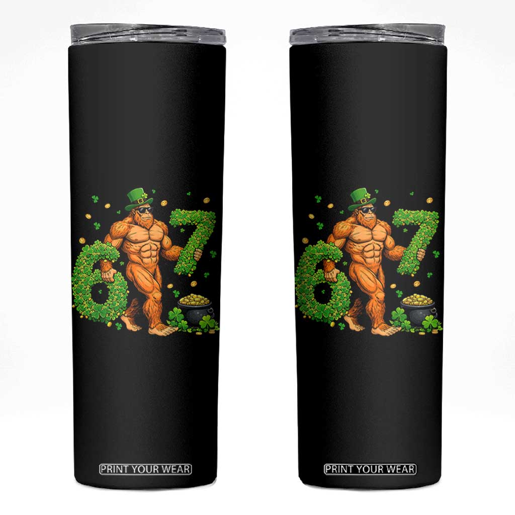 67 St Patricks Day Skinny Tumbler Funny Bigfoot Six Seven Shamrock Party Meme TS14 Black Print Your Wear