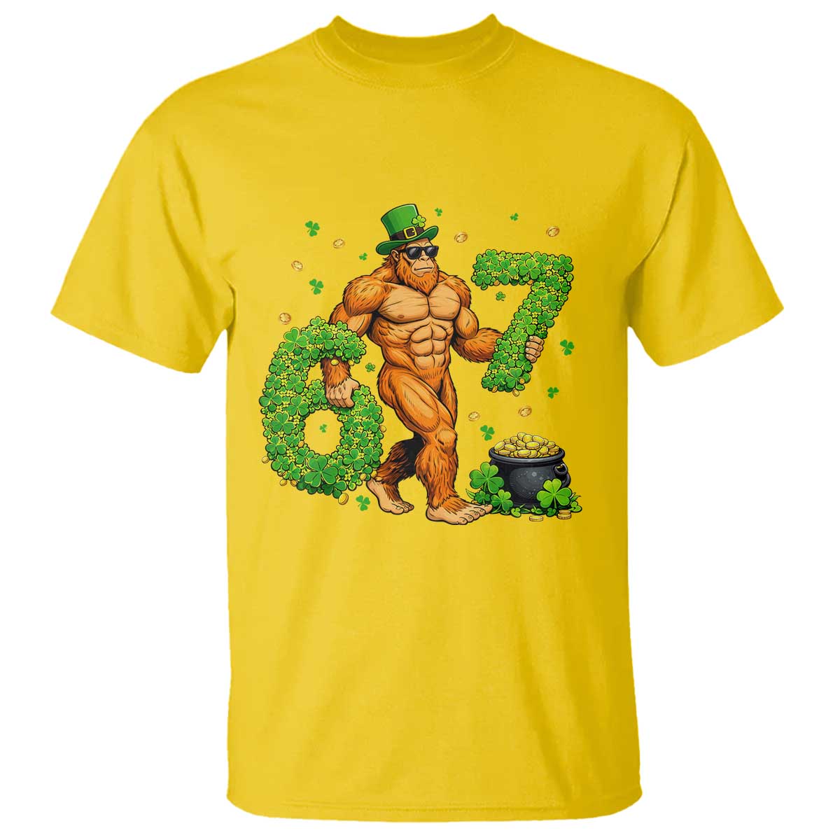 67 St Patricks Day T Shirt - Funny Bigfoot Six Seven Shamrock Party Meme Tee TS14 Daisy Print Your Wear