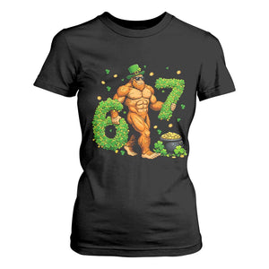 67 St Patricks Day T Shirt For Women Funny Bigfoot Six Seven Shamrock Party Meme TS14 Black Print Your Wear