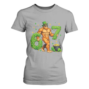 67 St Patricks Day T Shirt For Women Funny Bigfoot Six Seven Shamrock Party Meme TS14 Sport Gray Print Your Wear
