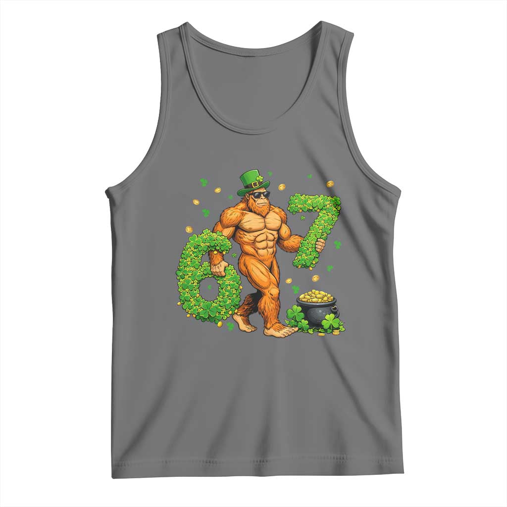 67 St Patricks Day Tank Top Funny Bigfoot Six Seven Shamrock Party Meme TS14 Black Heather Print Your Wear