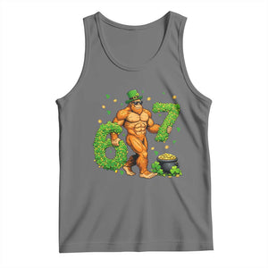 67 St Patricks Day Tank Top Funny Bigfoot Six Seven Shamrock Party Meme TS14 Black Heather Print Your Wear