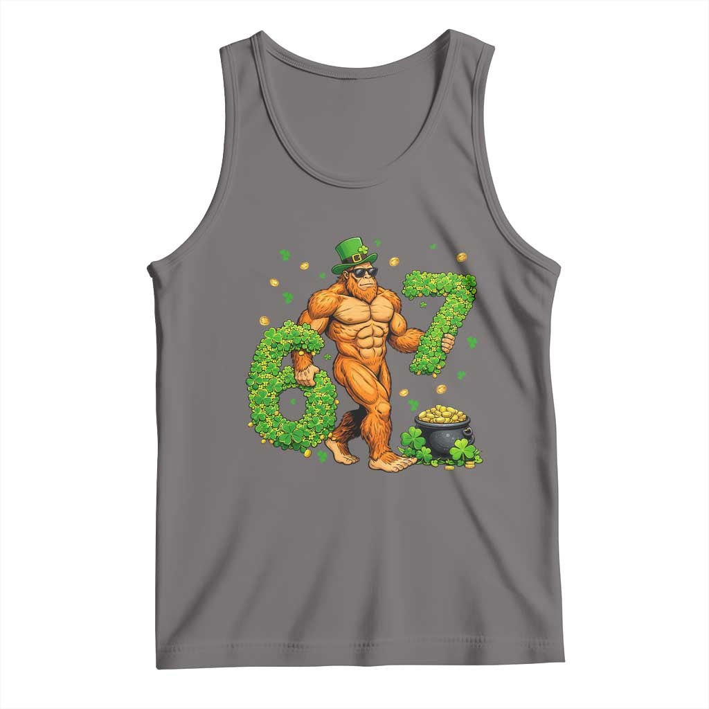 67 St Patricks Day Tank Top Funny Bigfoot Six Seven Shamrock Party Meme TS14 Deep Heather Print Your Wear