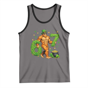 67 St Patricks Day Tank Top Funny Bigfoot Six Seven Shamrock Party Meme TS14 Deep Heather Black Print Your Wear