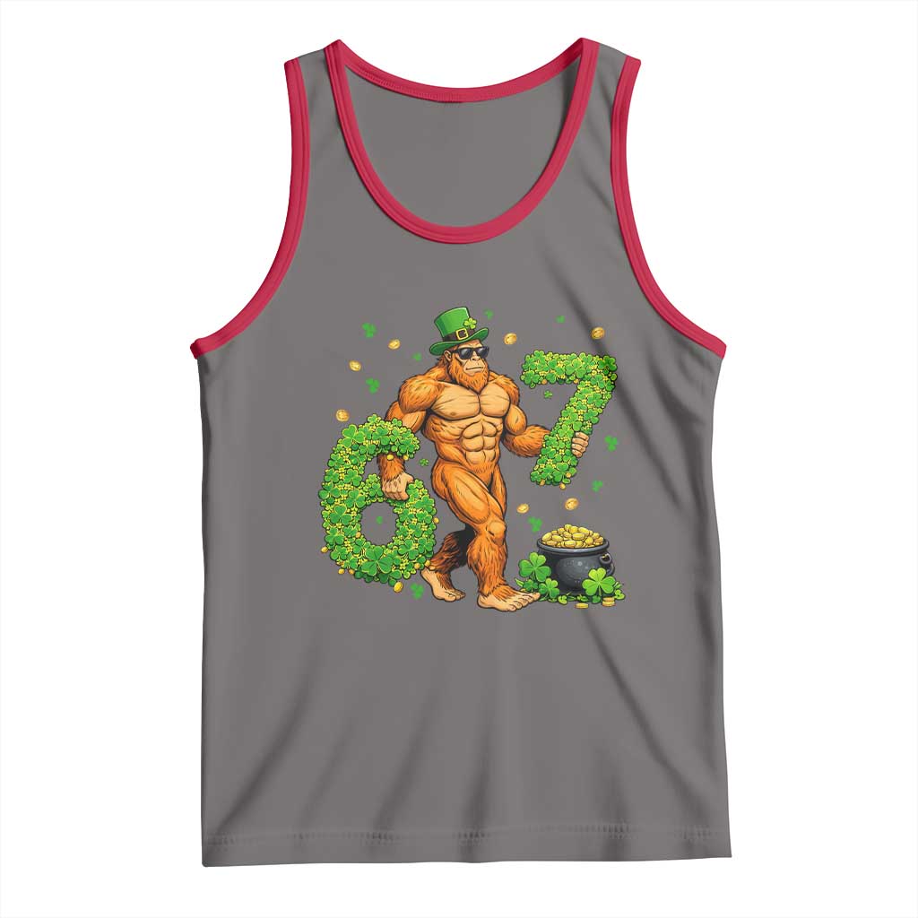 67 St Patricks Day Tank Top Funny Bigfoot Six Seven Shamrock Party Meme TS14 Deep Heather Red Print Your Wear