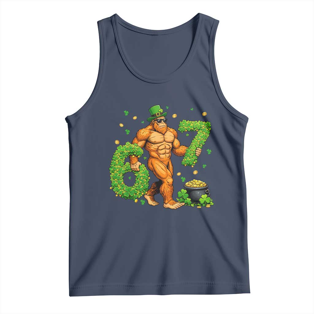 67 St Patricks Day Tank Top Funny Bigfoot Six Seven Shamrock Party Meme TS14 Navy Print Your Wear