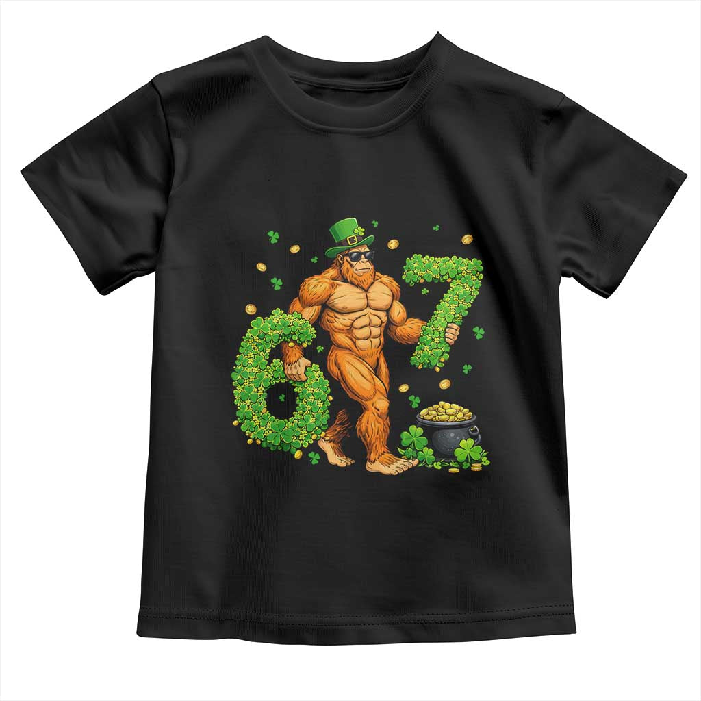 67 St Patricks Day Toddler T Shirt Funny Bigfoot Six Seven Shamrock Party Meme TS14 Black Print Your Wear