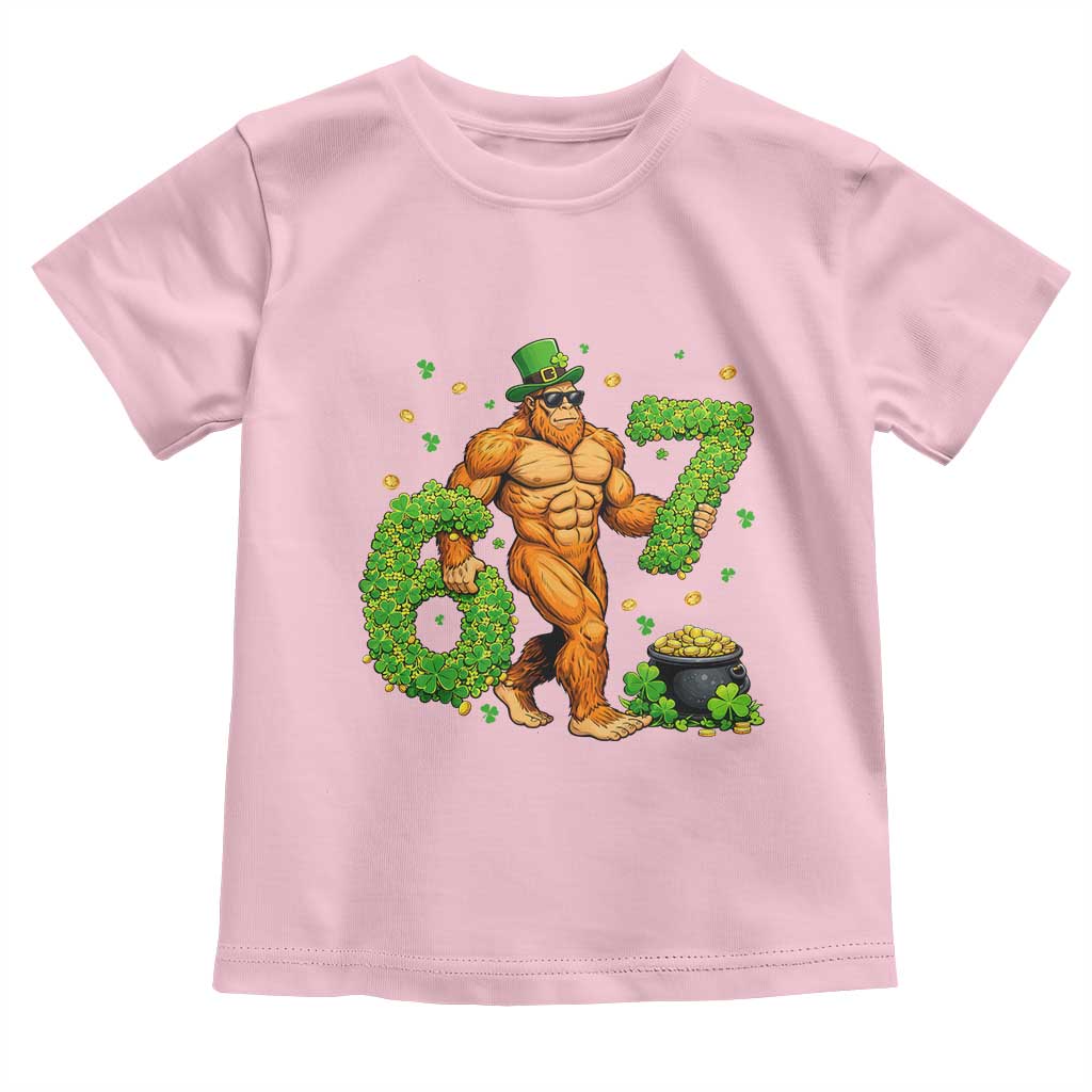 67 St Patricks Day Toddler T Shirt Funny Bigfoot Six Seven Shamrock Party Meme TS14 Light Pink Print Your Wear