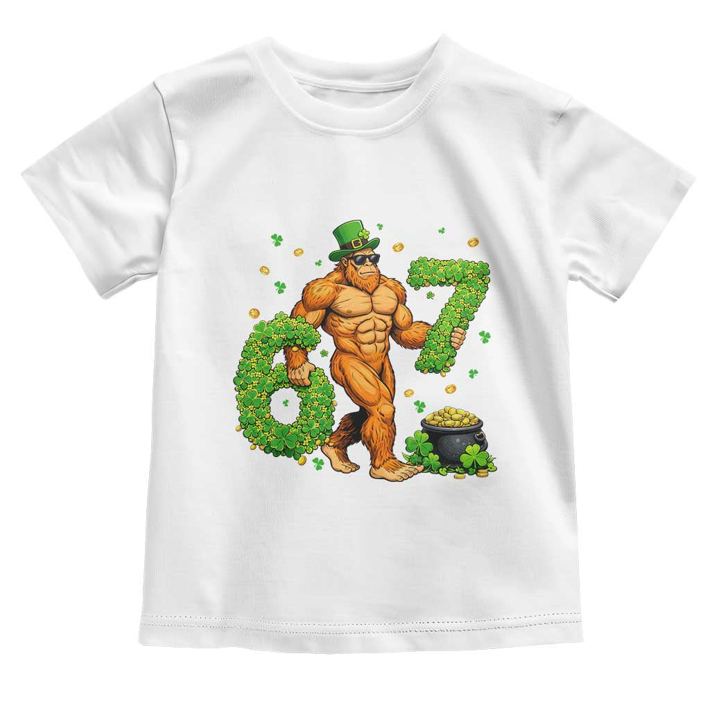 67 St Patricks Day Toddler T Shirt Funny Bigfoot Six Seven Shamrock Party Meme TS14 White Print Your Wear