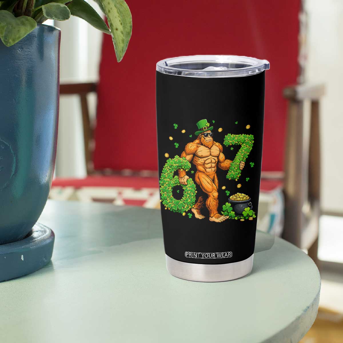 67 St Patricks Day Tumbler Cup Funny Bigfoot Six Seven Shamrock Party Meme TS14 Print Your Wear