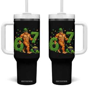 67 St Patricks Day Tumbler With Handle Funny Bigfoot Six Seven Shamrock Party Meme TS14 One Size: 40 oz Black Print Your Wear