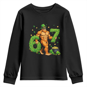67 St Patricks Day Youth Sweatshirt Funny Bigfoot Six Seven Shamrock Party Meme TS14 Black Print Your Wear