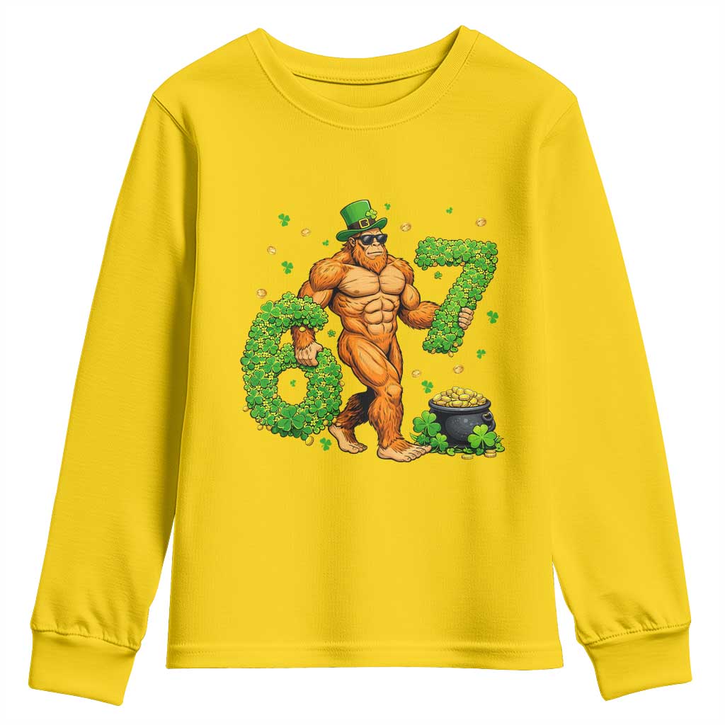 67 St Patricks Day Youth Sweatshirt Funny Bigfoot Six Seven Shamrock Party Meme TS14 Daisy Print Your Wear