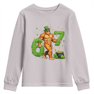 67 St Patricks Day Youth Sweatshirt Funny Bigfoot Six Seven Shamrock Party Meme TS14 Ice Gray Print Your Wear