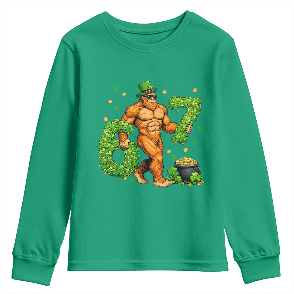 67 St Patricks Day Youth Sweatshirt Funny Bigfoot Six Seven Shamrock Party Meme TS14 Irish Green Print Your Wear