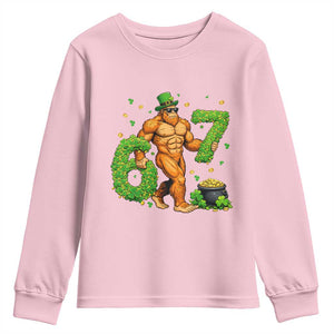 67 St Patricks Day Youth Sweatshirt Funny Bigfoot Six Seven Shamrock Party Meme TS14 Light Pink Print Your Wear