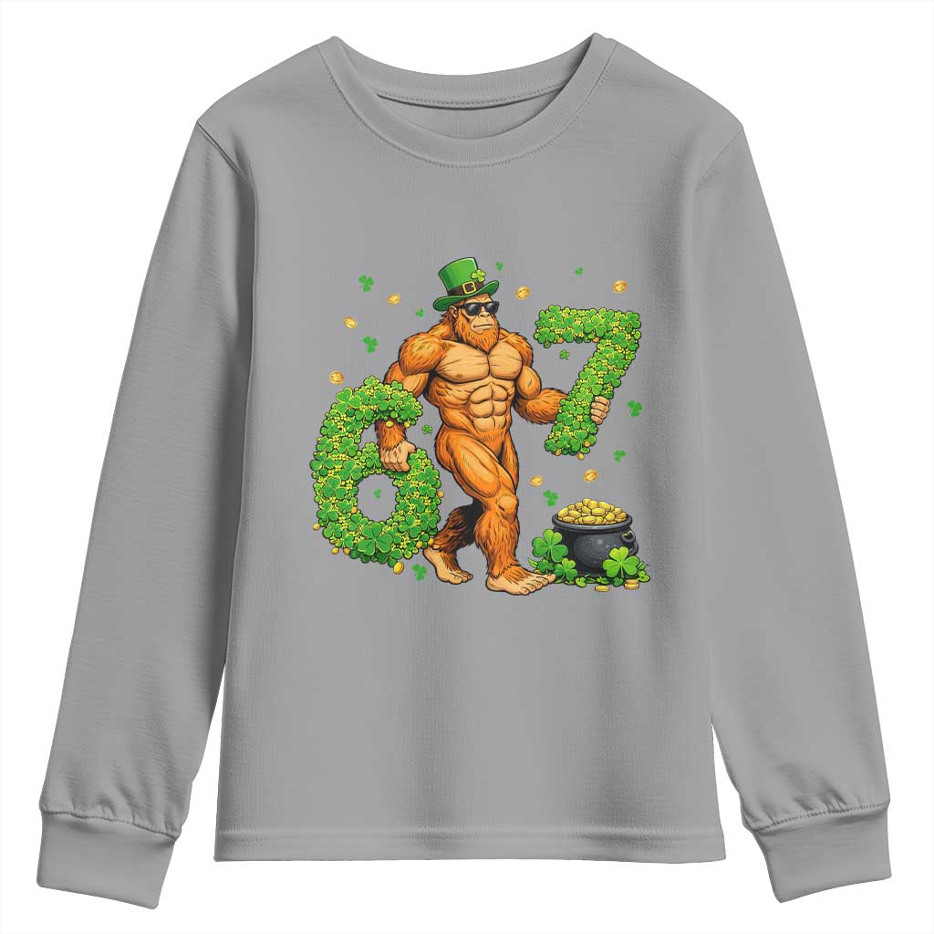 67 St Patricks Day Youth Sweatshirt Funny Bigfoot Six Seven Shamrock Party Meme TS14 Sport Gray Print Your Wear