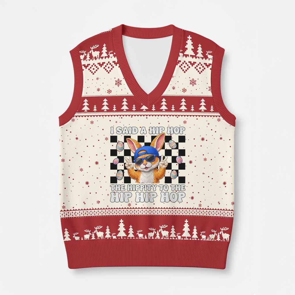 Funny Easter Bunny V-Neck Knit Sweater Vest I Said A Hip Hop The Hippity To The Hip Hip Hop TS14 Beige Red Print Your Wear