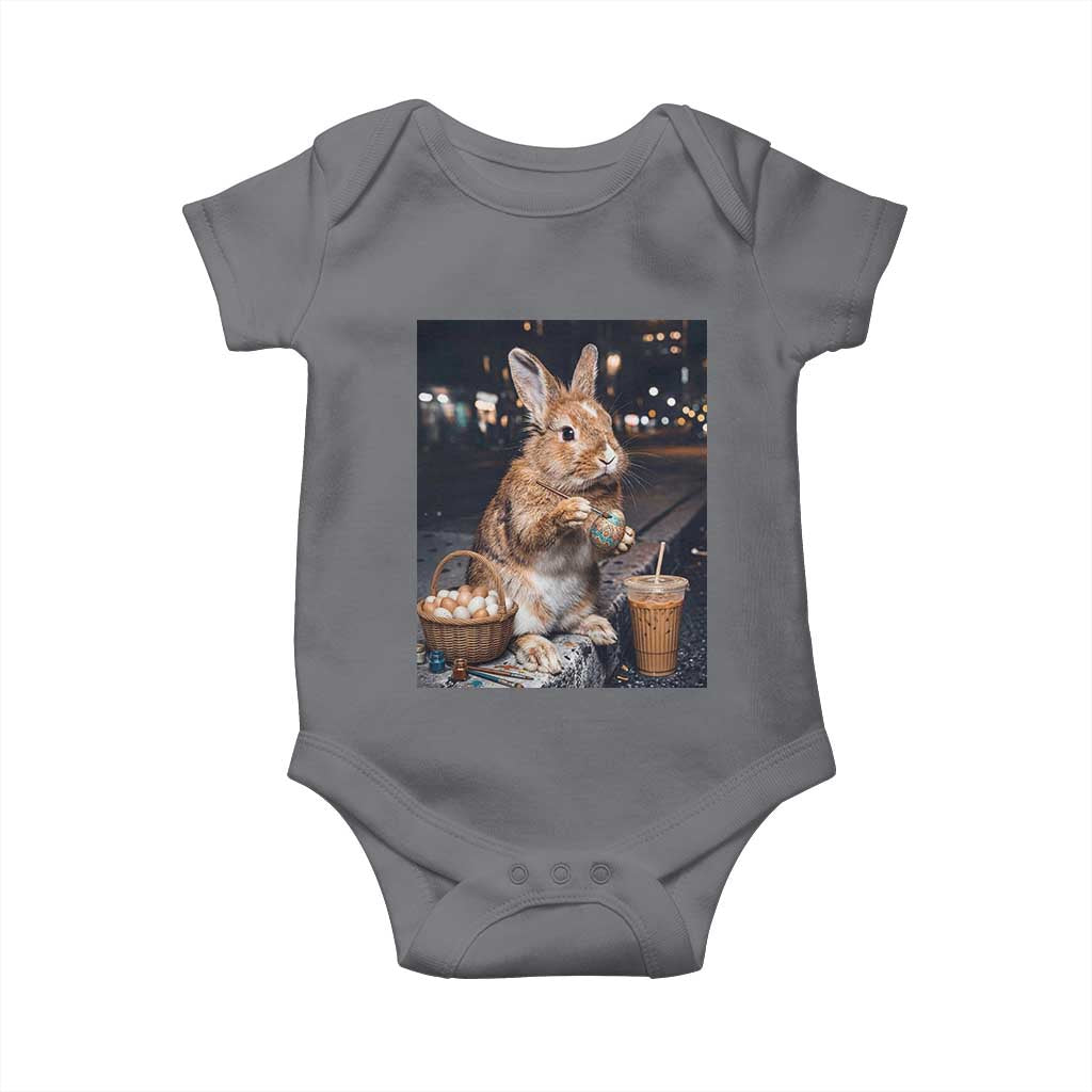 Easter Bunny Iced Coffee Baby Onesie Funny Rabbit Egg Painting TS14 Charcoal Print Your Wear