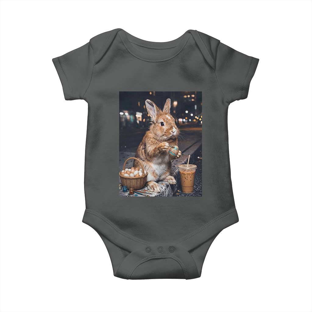Easter Bunny Iced Coffee Baby Onesie Funny Rabbit Egg Painting TS14 Dark Heather Print Your Wear