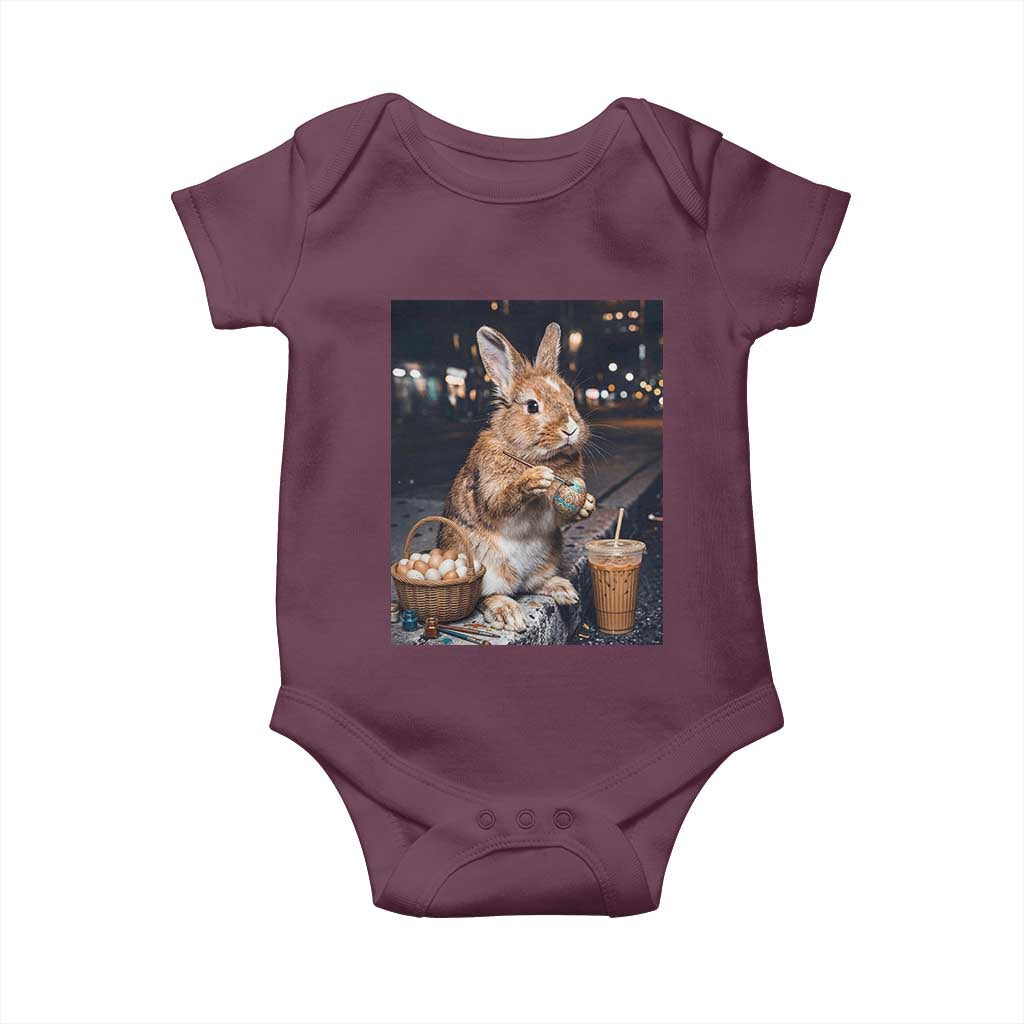 Easter Bunny Iced Coffee Baby Onesie Funny Rabbit Egg Painting TS14 Maroon Print Your Wear