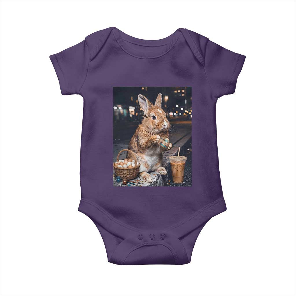 Easter Bunny Iced Coffee Baby Onesie Funny Rabbit Egg Painting TS14 Purple Print Your Wear