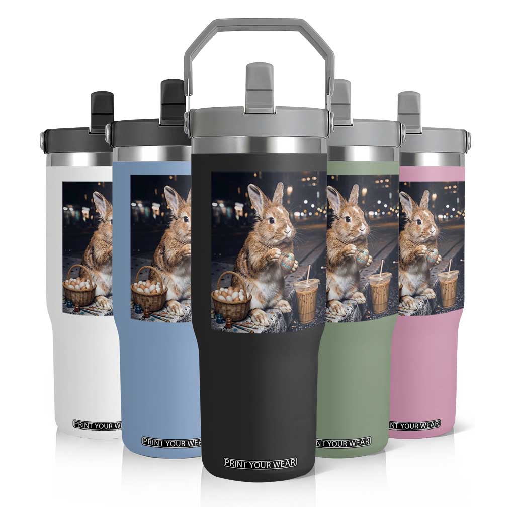 Easter Bunny Iced Coffee Flip Straw Tumbler Funny Rabbit Egg Painting TS14 Print Your Wear