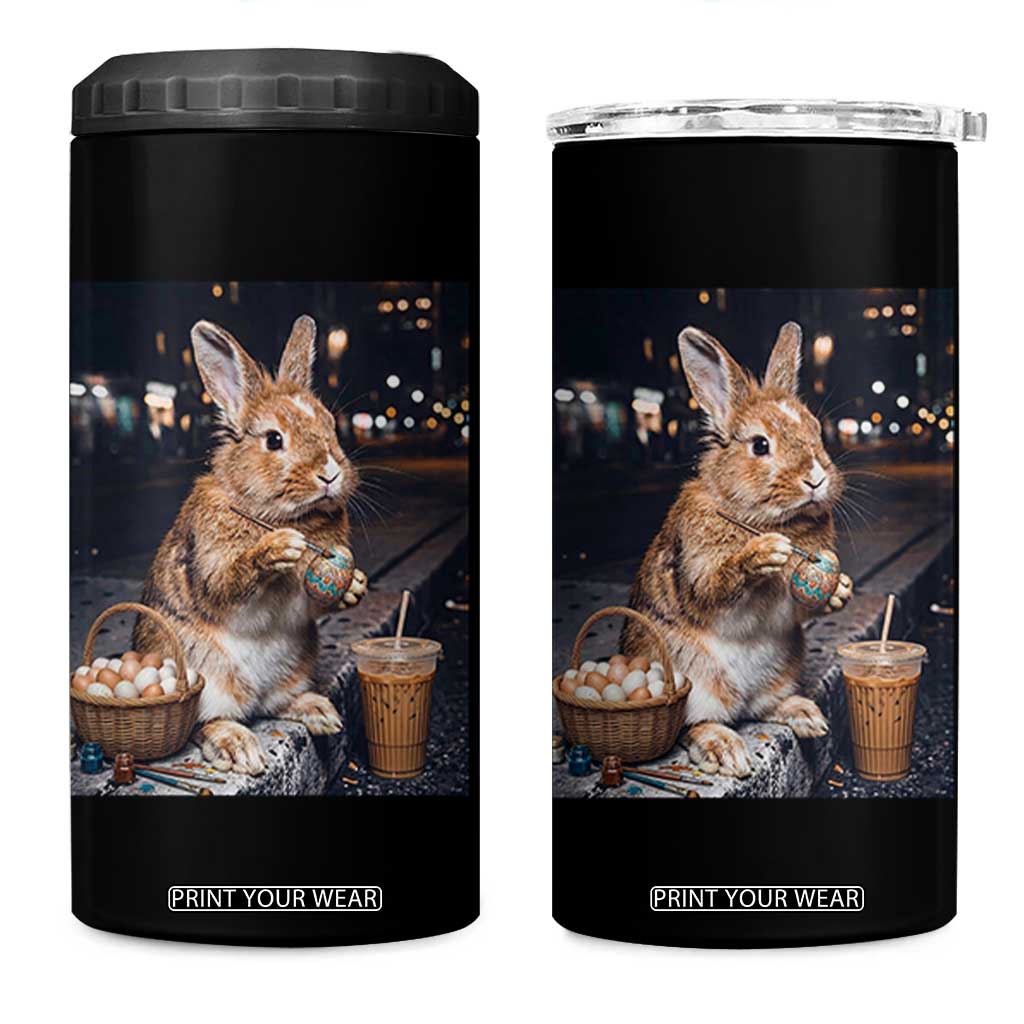 Easter Bunny Iced Coffee 4 in 1 Can Cooler Tumbler Funny Rabbit Egg Painting TS14 One Size: 16 oz Black Print Your Wear