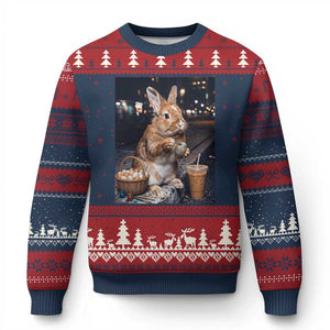 Easter Bunny Iced Coffee Ugly Christmas Sweater Funny Rabbit Egg Painting TS14 Navy Red Print Your Wear