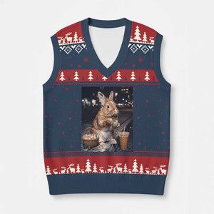 Easter Bunny Iced Coffee V-Neck Knit Sweater Vest Funny Rabbit Egg Painting TS14 Navy Red Print Your Wear