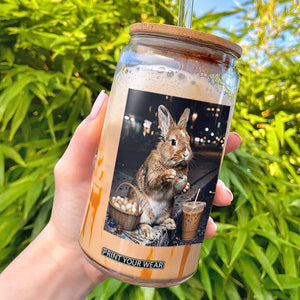 Easter Bunny Iced Coffee Glass Can Funny Rabbit Egg Painting TS14 Black Print Your Wear