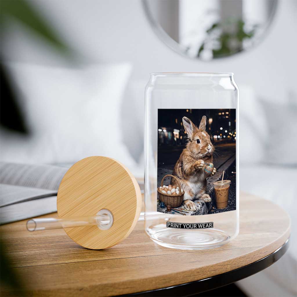 Easter Bunny Iced Coffee Glass Can Funny Rabbit Egg Painting TS14 Print Your Wear