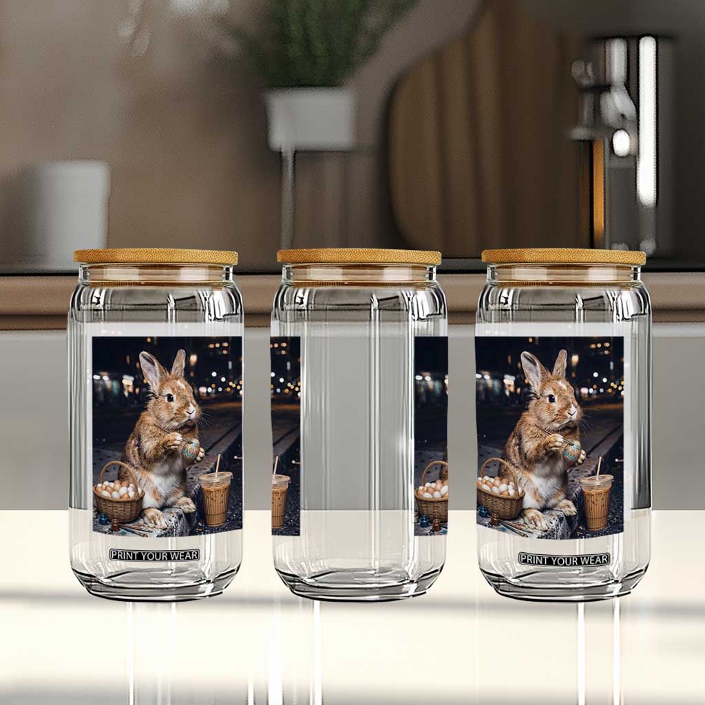 Easter Bunny Iced Coffee Glass Can Funny Rabbit Egg Painting TS14 Print Your Wear
