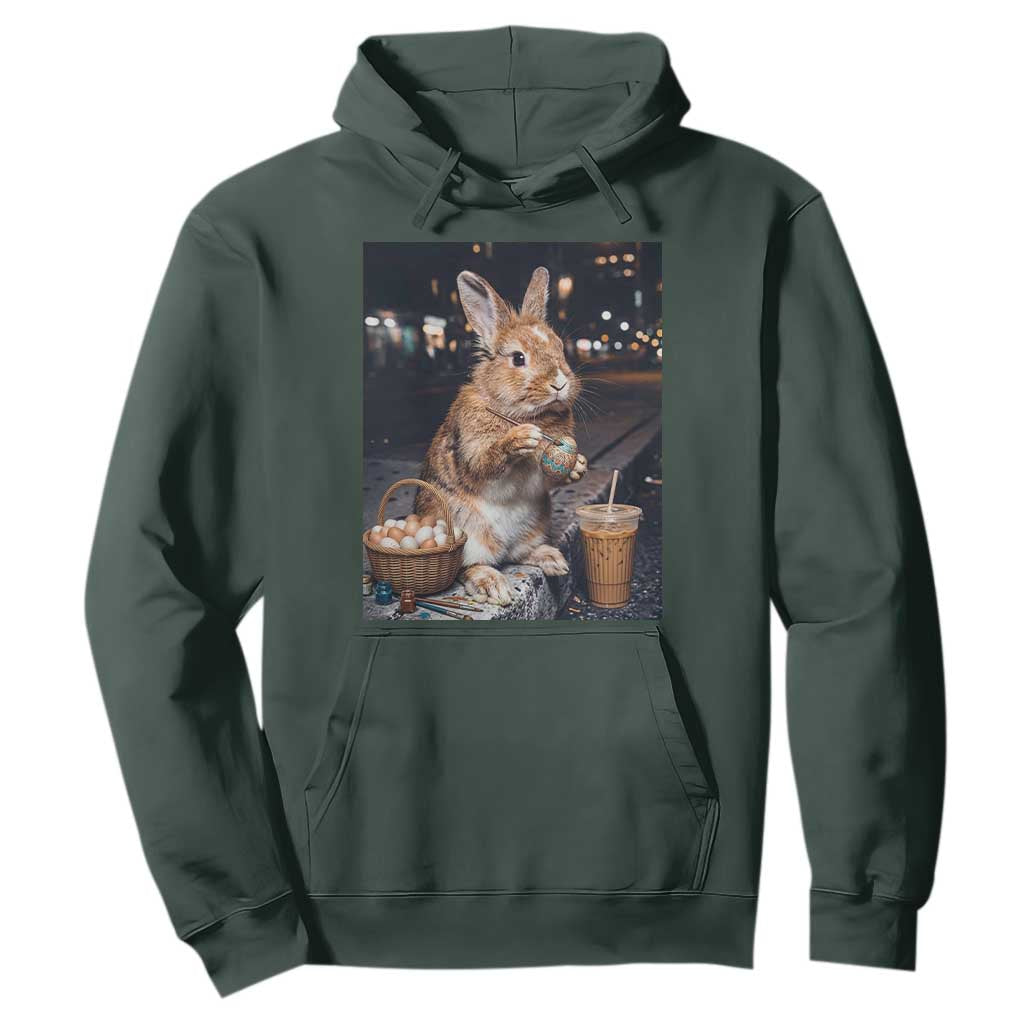 Easter Bunny Iced Coffee Hoodie Funny Rabbit Egg Painting TS14 Dark Forest Green Print Your Wear