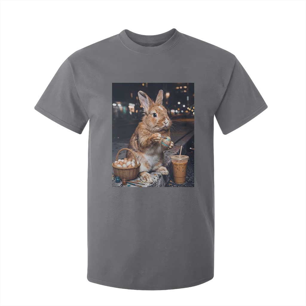 Easter Bunny Iced Coffee T Shirt For Kid Funny Rabbit Egg Painting TS14 Charcoal Print Your Wear