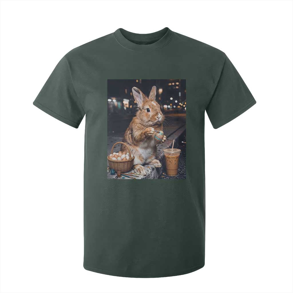 Easter Bunny Iced Coffee T Shirt For Kid Funny Rabbit Egg Painting TS14 Dark Forest Green Print Your Wear