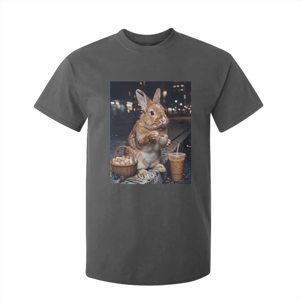 Easter Bunny Iced Coffee T Shirt For Kid Funny Rabbit Egg Painting TS14 Dark Heather Print Your Wear