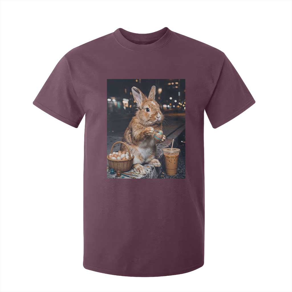 Easter Bunny Iced Coffee T Shirt For Kid Funny Rabbit Egg Painting TS14 Maroon Print Your Wear