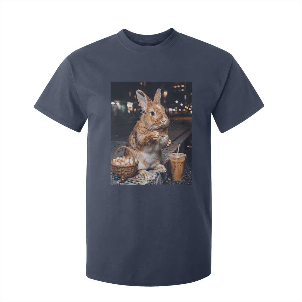 Easter Bunny Iced Coffee T Shirt For Kid Funny Rabbit Egg Painting TS14 Navy Print Your Wear