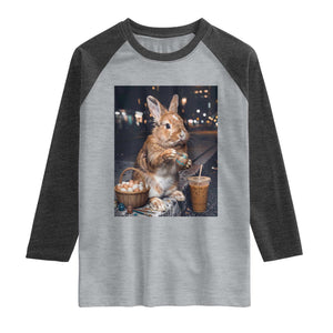 Easter Bunny Iced Coffee Raglan Shirt Funny Rabbit Egg Painting TS14 Heather Gray Heather Charcoal Print Your Wear