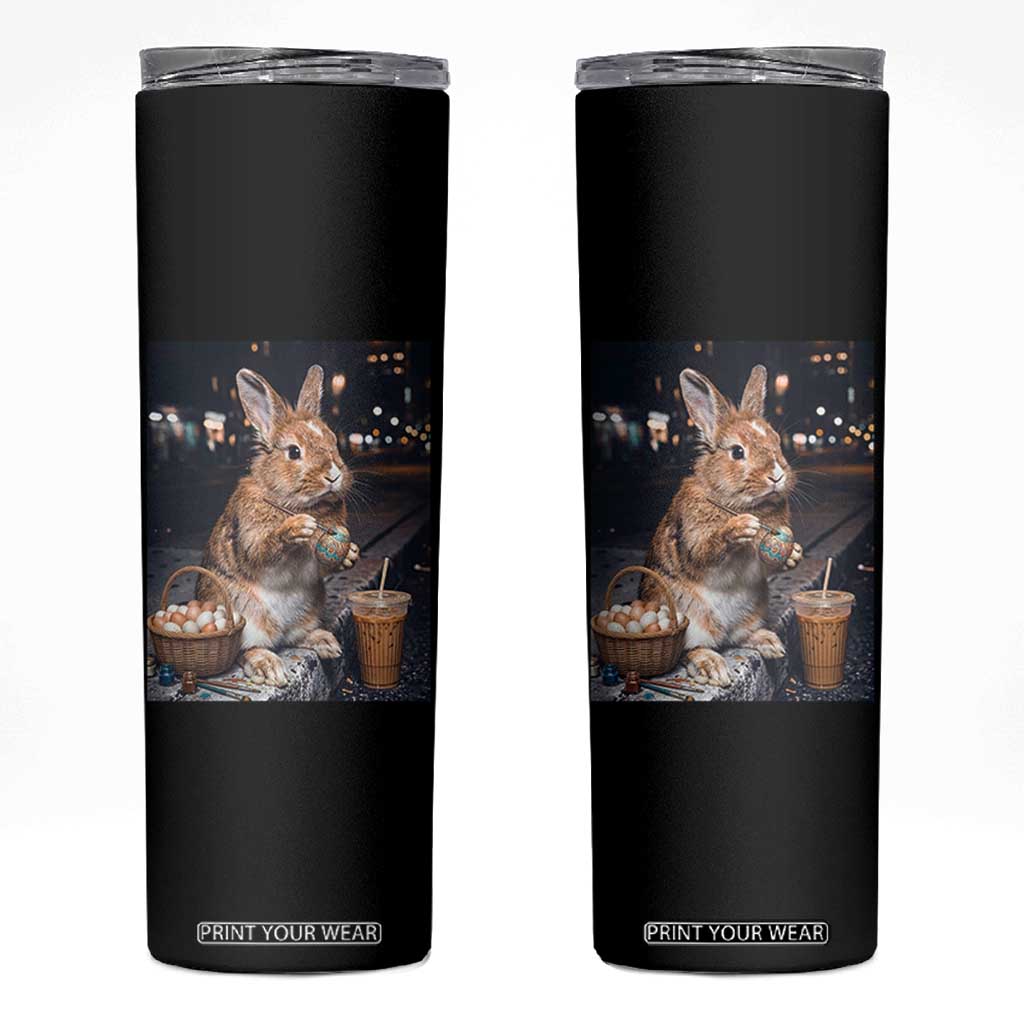 Easter Bunny Iced Coffee Skinny Tumbler Funny Rabbit Egg Painting TS14 Black Print Your Wear