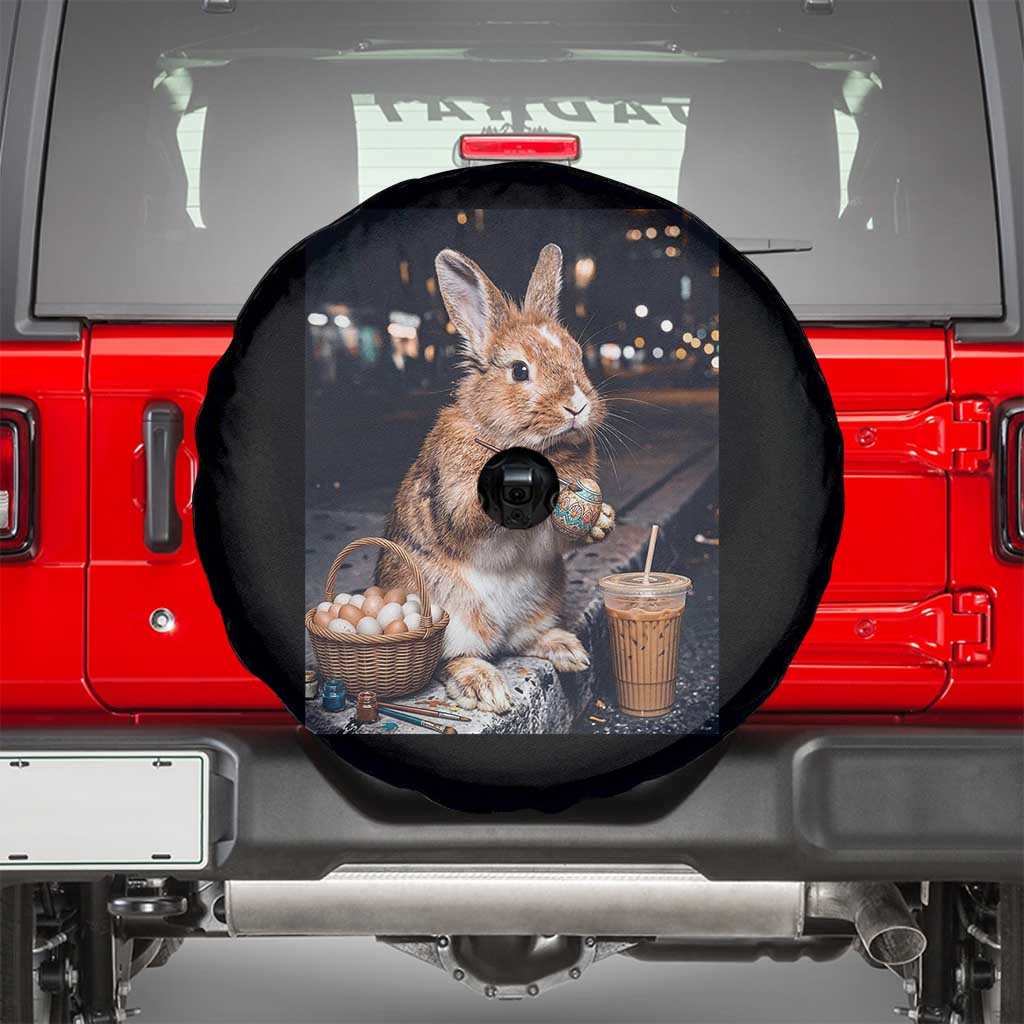 Easter Bunny Iced Coffee Spare Tire Cover Funny Rabbit Egg Painting TS14 Black Print Your Wear