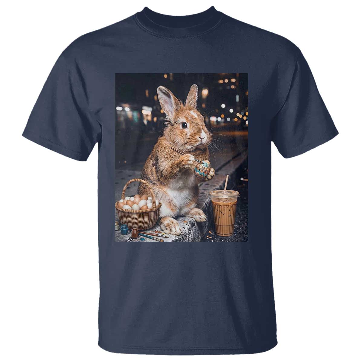 Easter Bunny Iced Coffee T Shirt Funny Rabbit Egg Painting TS14 Navy Print Your Wear