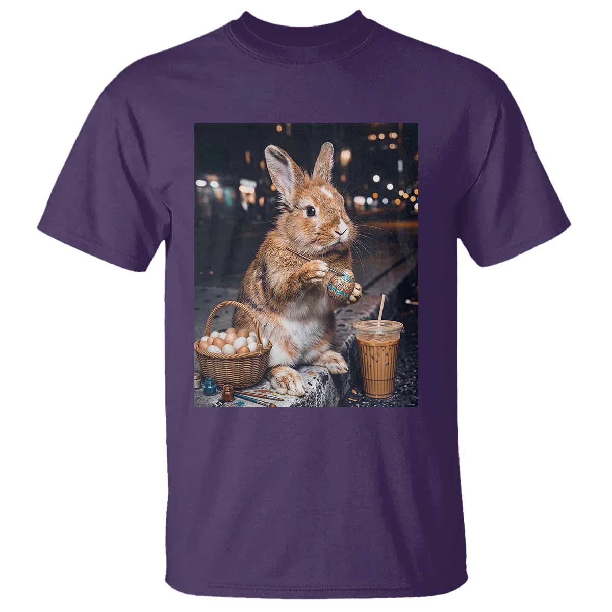 Easter Bunny Iced Coffee T Shirt Funny Rabbit Egg Painting TS14 Purple Print Your Wear