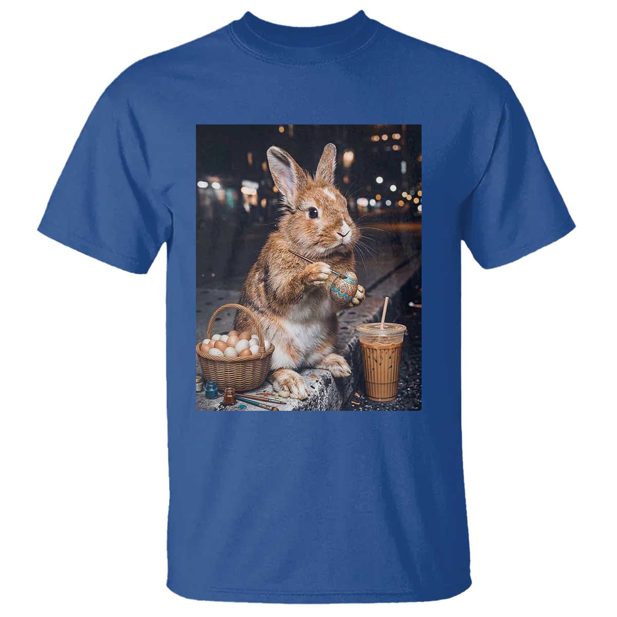 Easter Bunny Iced Coffee T Shirt Funny Rabbit Egg Painting TS14 Royal Blue Print Your Wear